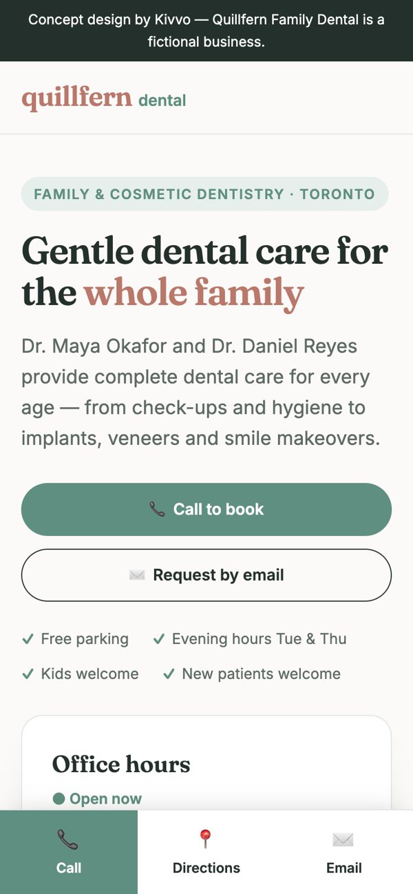 Phone view of the same website concept