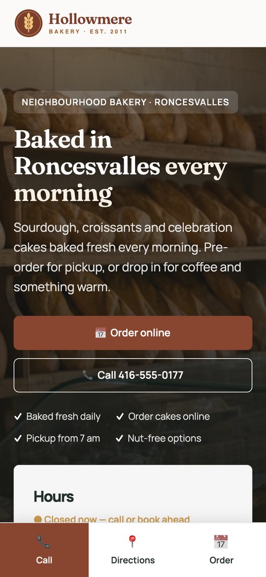 After: the rebuilt website on a phone