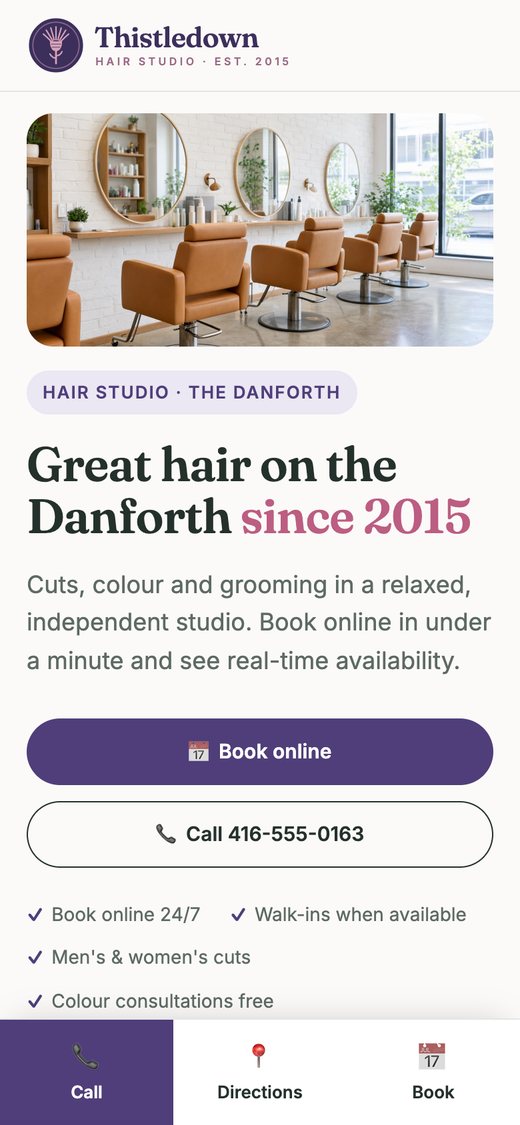 After: the rebuilt website on a phone